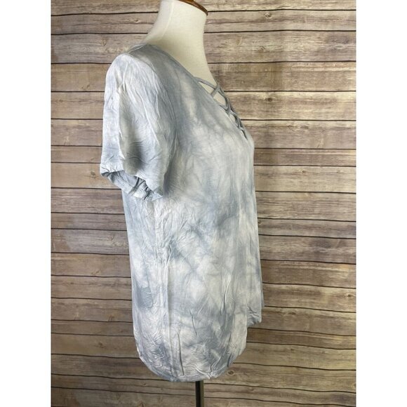 American Eagle Soft & Sexy Large Tie Dyed Top Blue White Boho Criss Cross Front - Picture 7 of 10